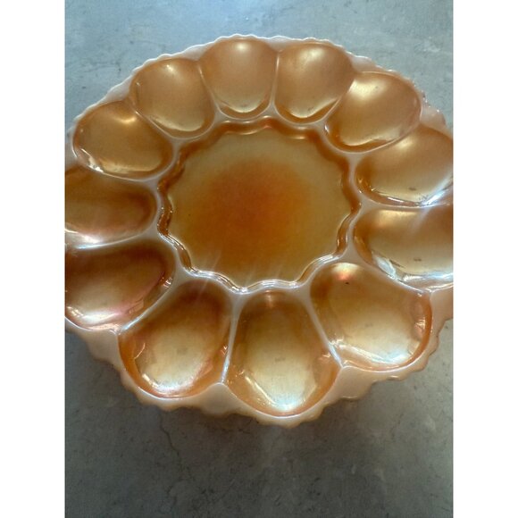 Vintage Anchor Hocking Fire King Peach Lusterware Deviled Egg Platter - Picture 4 of 6